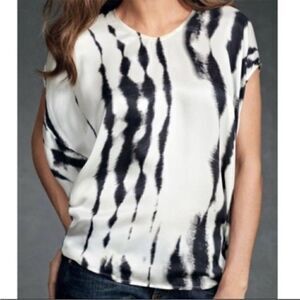 Cabi Black and White 100% Silk Cocoon Top Tunic Blouse Size Médium